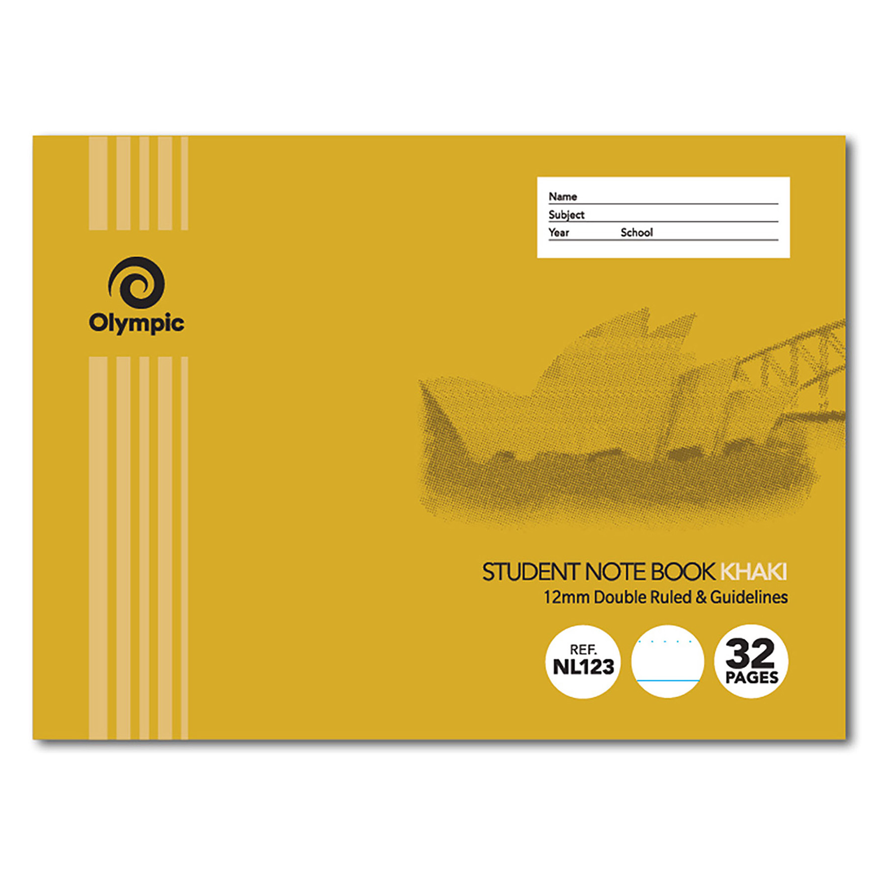 EXERCISE BK OLYMPIC NSW STUDENT BK 175X240 32PG 12MM DBL RULED KHAKI
