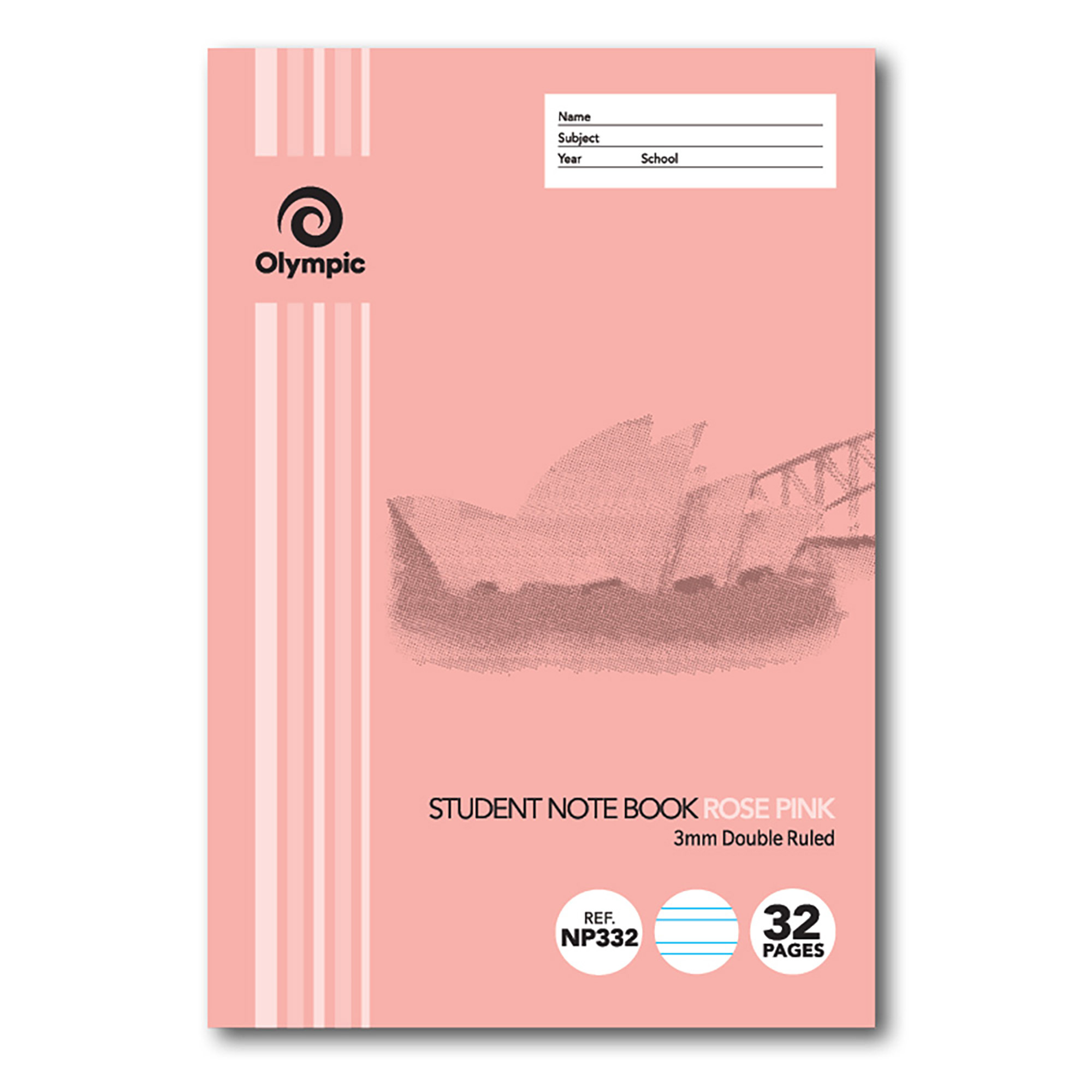 EXERCISE BK OLYMPIC NSW STUDENT BK 250X175 32PG 3MM DBL RULED ROSE