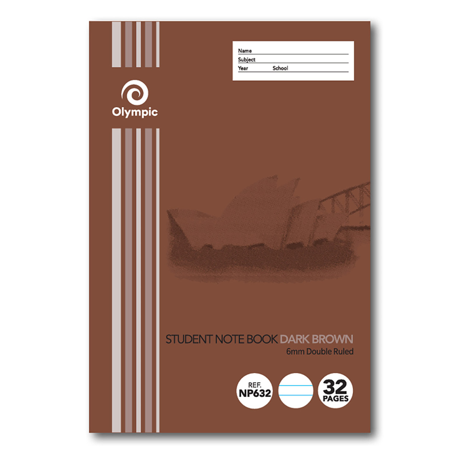 EXERCISE BK OLYMPIC NSW STUDENT BK 250X175 32PG 6MM DBL RULED DK BROWN