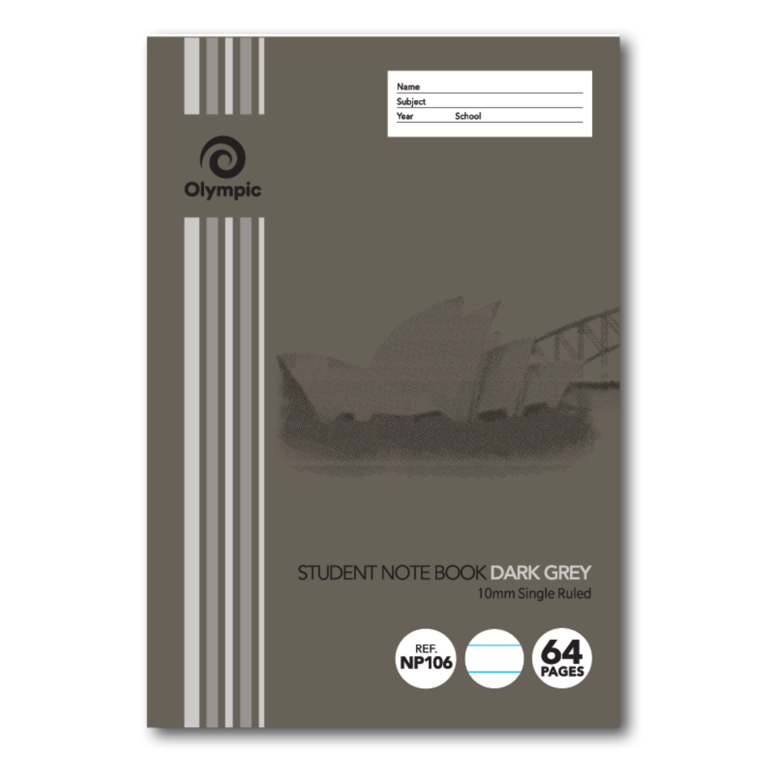 EXERCISE BK OLYMPIC NSW STUDENT BK 250X175 64PG 10MM DK GREY