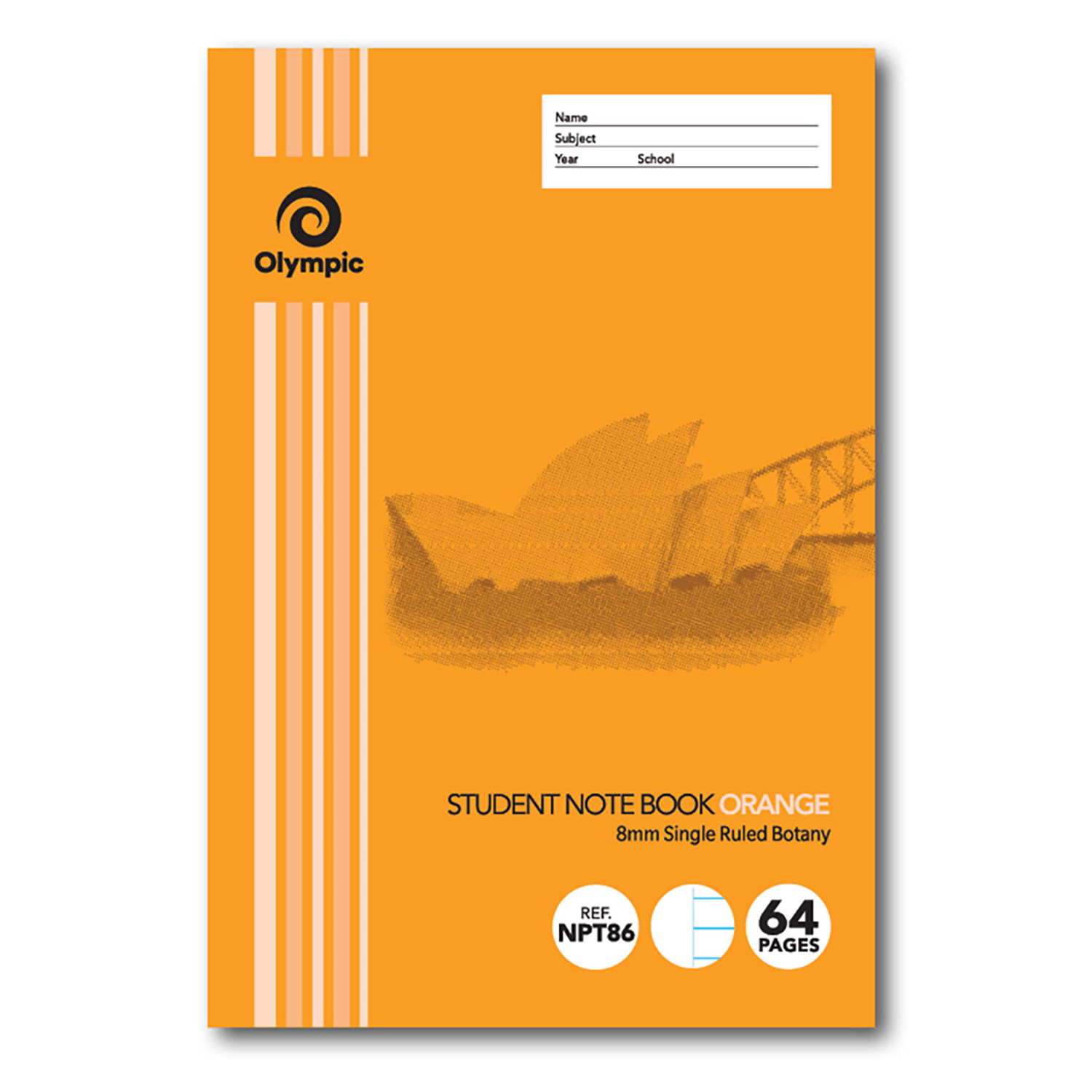 EXERCISE BK OLYMPIC NSW STUDENT BK 250X175 64PG 8MM BOTANY ORANGE