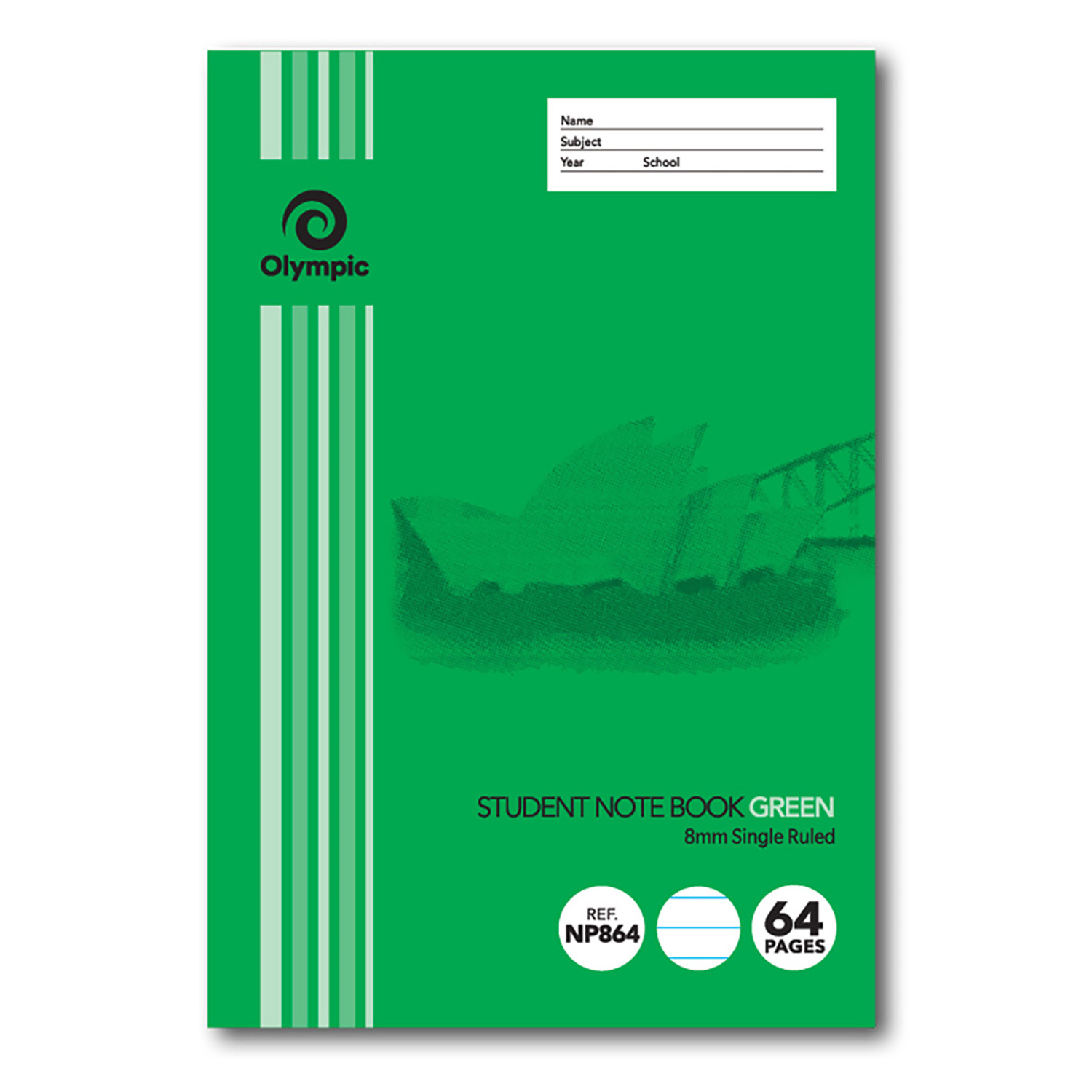 EXERCISE BK OLYMPIC NSW STUDENT BK 250X175 64PG 8MM GREEN
