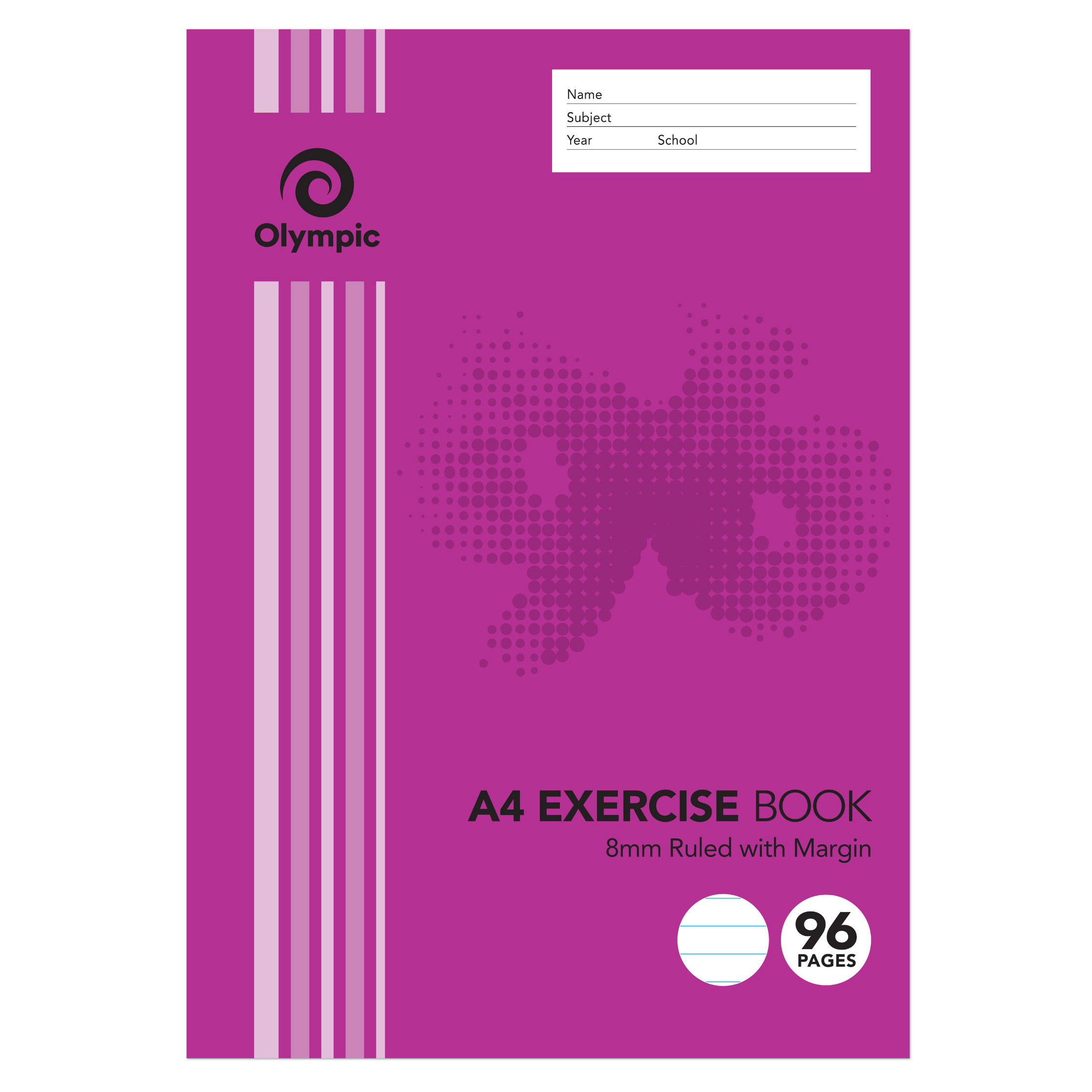EXERCISE BOOK OLYMPIC A4 8MM RULED 96PG (97096)