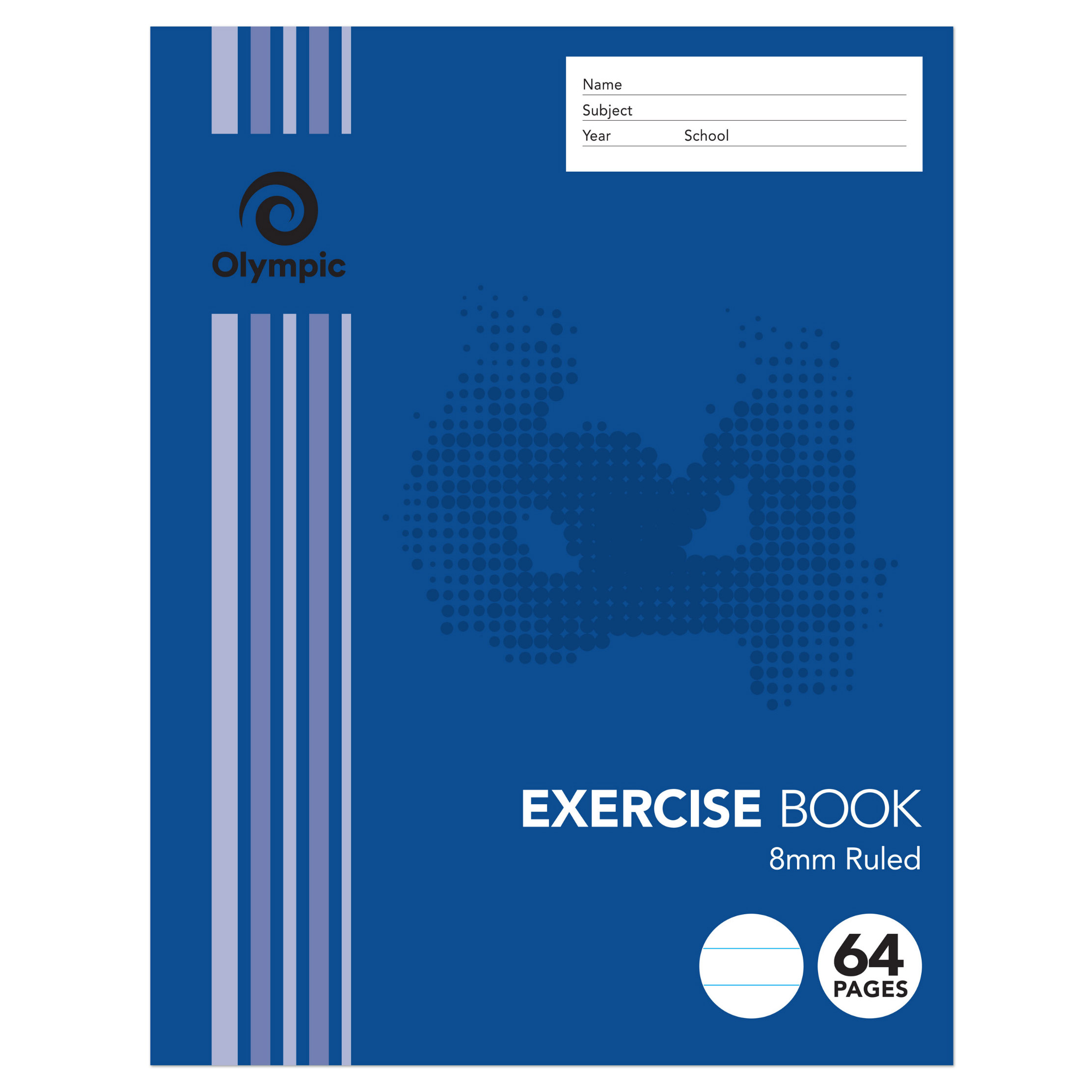 EXERCISE BOOK OLYMPIC 225X175MM 8MM RULED 64PG (96064)