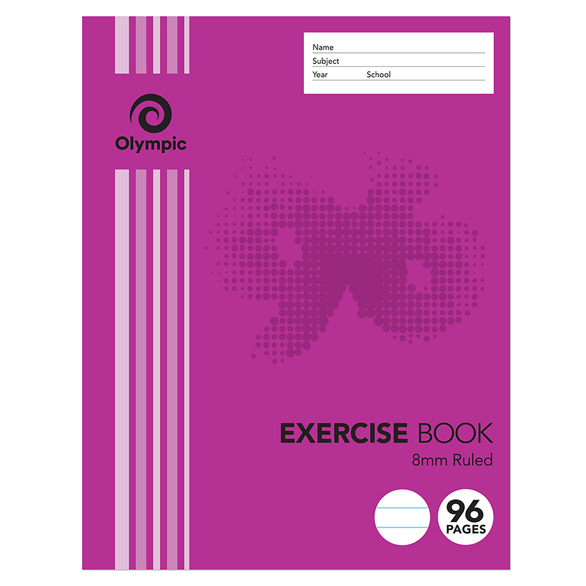 EXERCISE BOOK OLYMPIC 225X175MM 8MM RULED 96PG (96096)