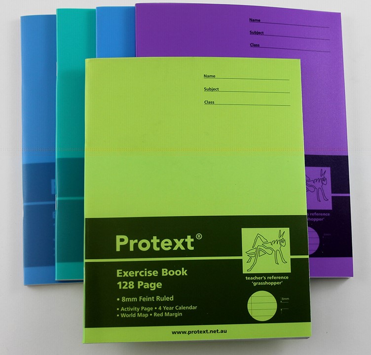 EXERCISE BOOK PROTEXT 225X175MM 8MM RULED PP COVER 128PG GRASSHOPPER
