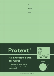 EXERCISE BOOK PROTEXT A4 PP QLD YR 3/4 + MARGIN 48PG SNAKE