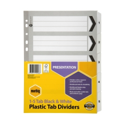SP- DIVIDERS MARBIG A4 MANILLA PVC 1-5 TAB BLK/WHT