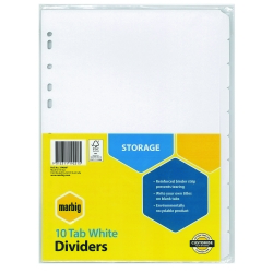 DIVIDERS MARBIG A4 MANILLA 10 TAB REINFORCED STRIP WHITE