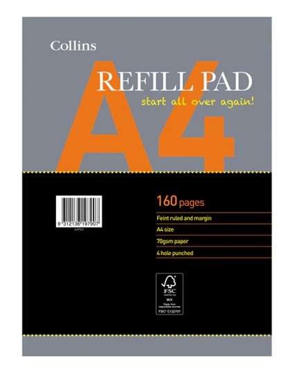 SP- NOTEPAD COLLINS A4 64PED RULED REFILL PAD 160 PAGES 70GSM