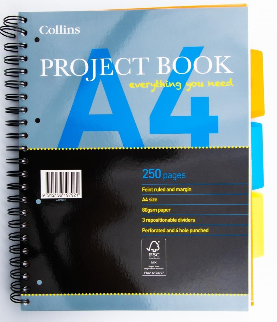 SP- PROJECT BOOK COLLINS A4 64PBED RULED 250 PAGES 80GSM