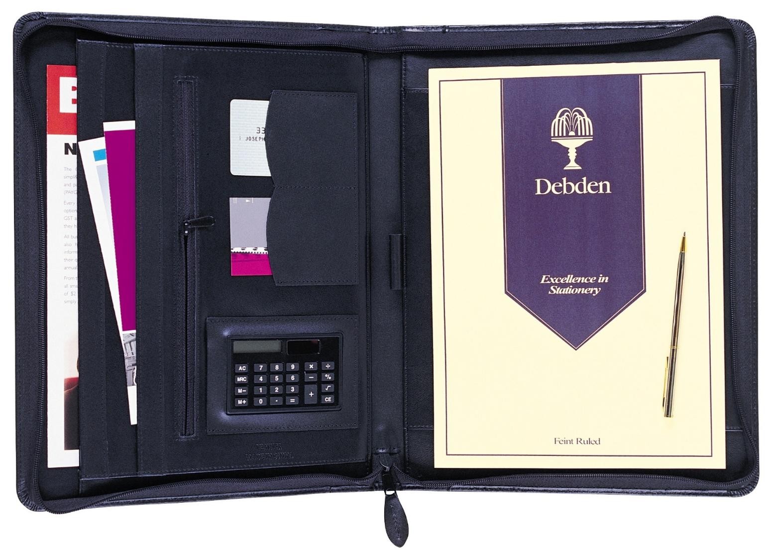 SP- COMPENDIUM COLLINS A4 ZIPPERED EXECUTIVE PORTFOLIO LEATHER BLACK
