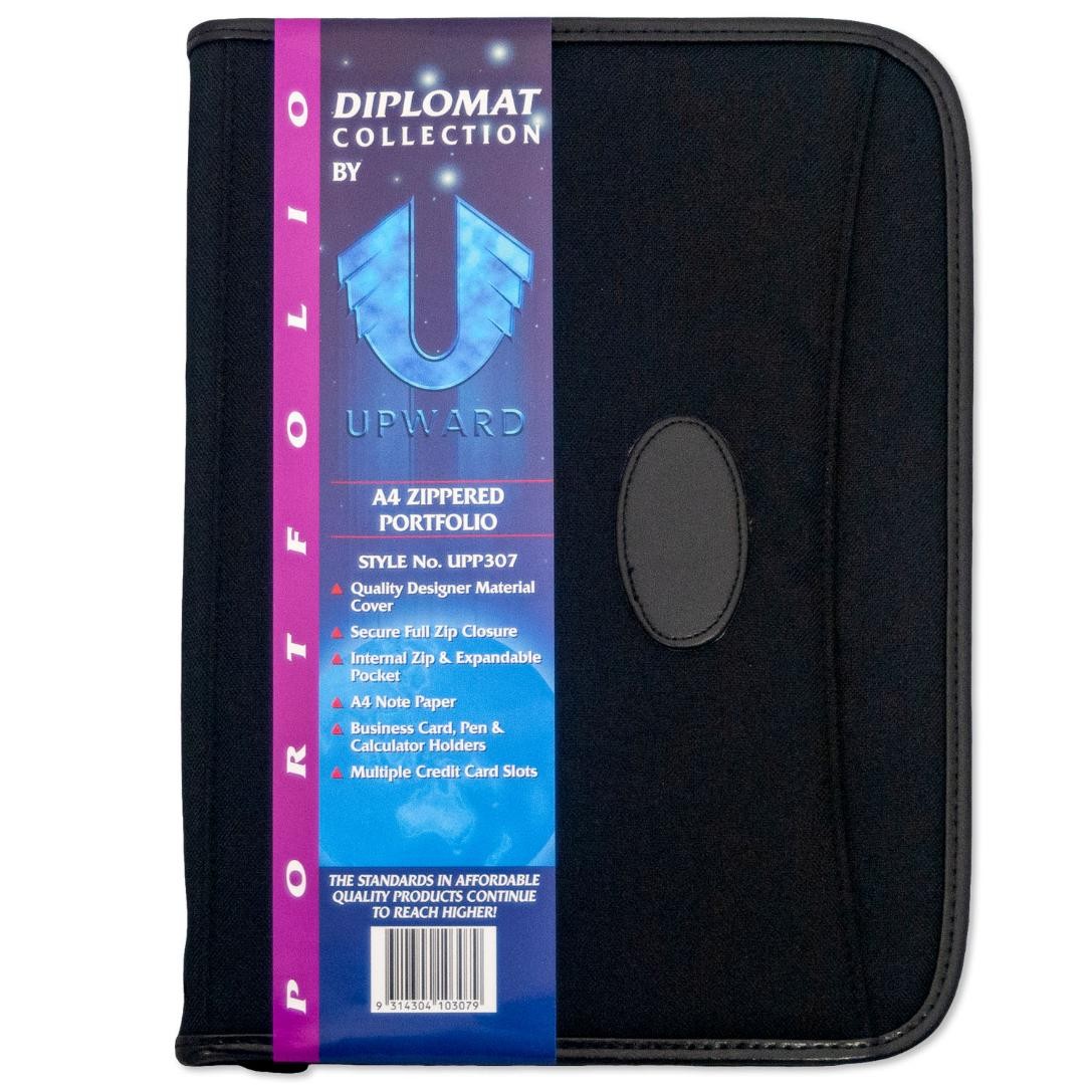 SP- COMPENDIUM UPWARD A4 DIPLOMAT ZIPPERED EXECUTIVE PORTFOLIO BLACK