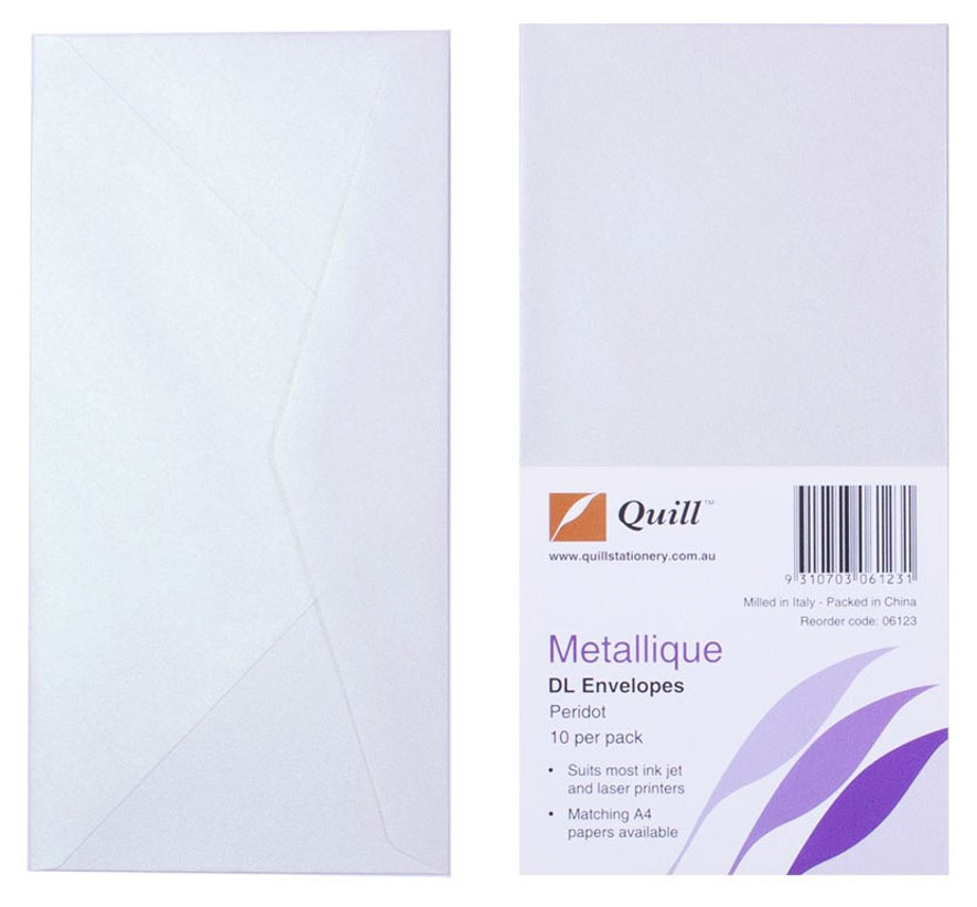 ENVELOPES QUILL DL METALLIQUE PERIDOT PK10