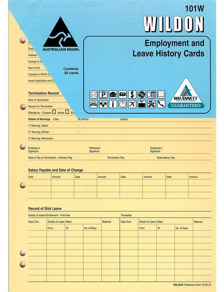 SP- EMPLOYEE RECORD CARD WILDON A4 PK20