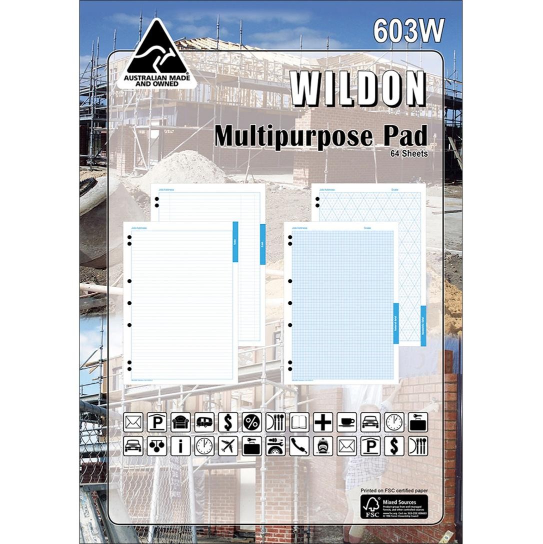 SP- MULITPURPOSE PAD WILDON A4 QUAD PAD 64 SHEETS