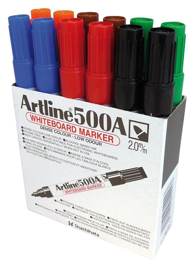 MARKER WHITEBOARD ARTLINE 500A 2MM BULLET NIB ASST BX12