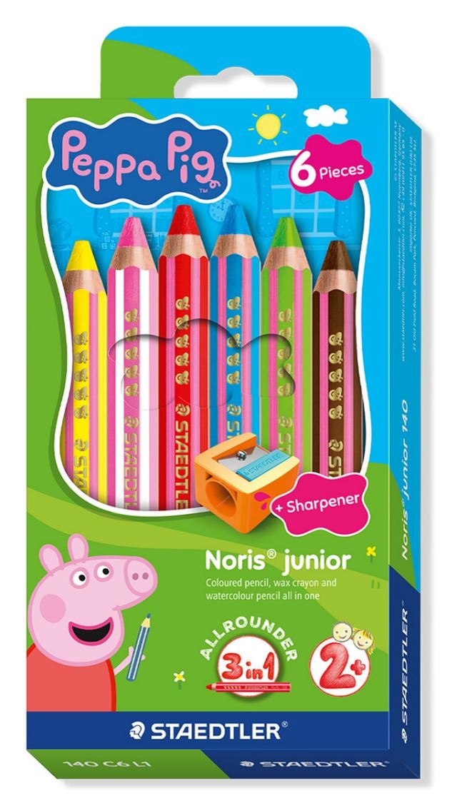 PENCIL COLOURED STAEDTLER NORRIS JUNIOR PEPPA PIG HEX 3IN1 INCL SHARP PK6