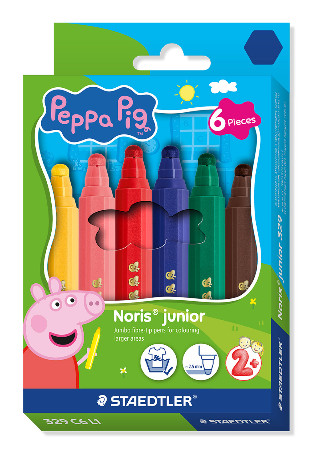 MARKER STAEDTLER NORRIS JUNIOR PEPPA PIG HEXAGONAL FIBRE TIP PK6