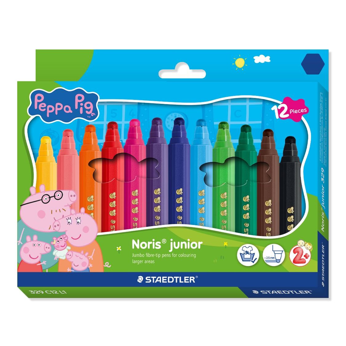 MARKER STAEDTLER NORRIS JUNIOR PEPPA PIG HEXAGONAL FIBRE TIP PK12