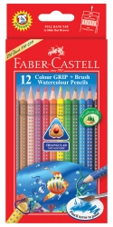 PENCIL COLOURED FABER GRIP WATERCOLOUR 12'S + BRUSH