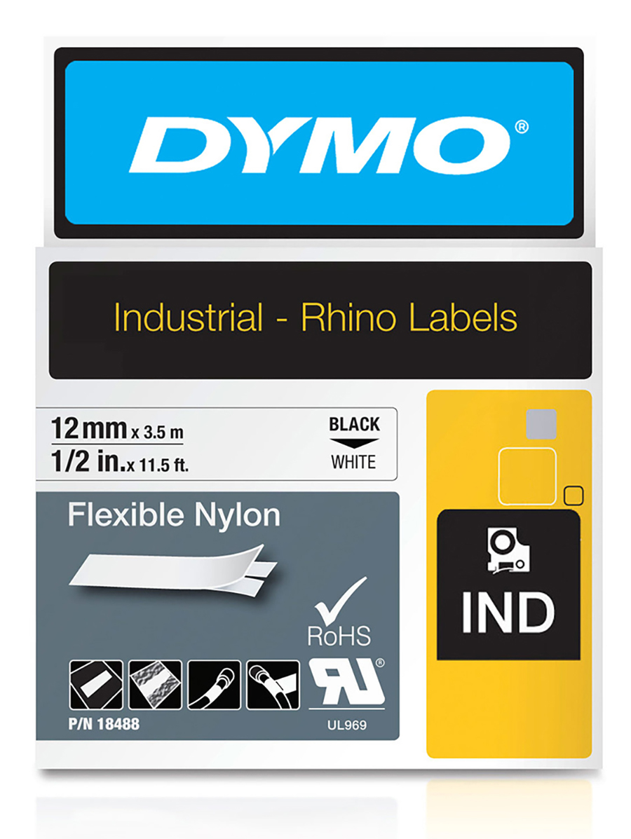 LABEL TAPE DYMO 12MMX3.5M FLEXIBLE NYLON WHITE