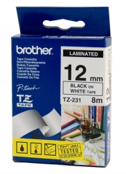 LABEL TAPE BROTHER TZE-231 12MMX8M BLACK ON WHITE