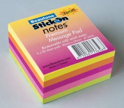 STICK ON NOTES B/TONE 50X50 NEON
