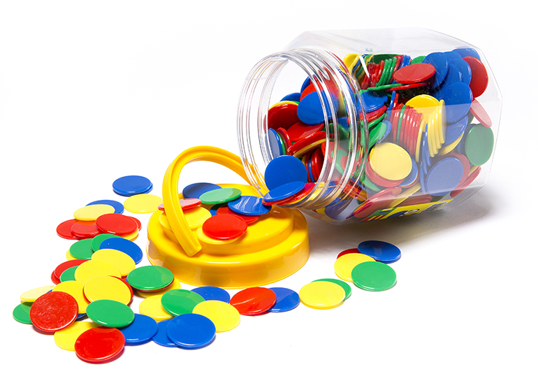 COUNTERS SOFT PLASTIC QUIET 25MM 4 COLOURS JAR (400) LEARNING CAN BE FUN