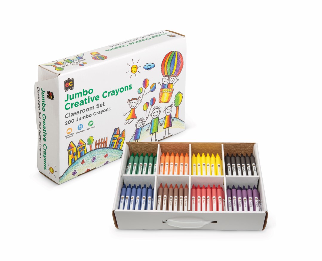 SP- CRAYON JUMBO 115 X 13MM SCHOOL SET (200) 8 COLOURS NON-TOXIC EDVANTAGE