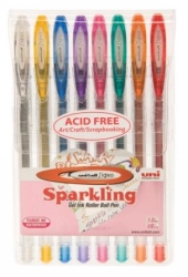 PEN UNI SIGNO UM120SP GEL RB SPARKLING GLITTER 1.0MM ASST PK8