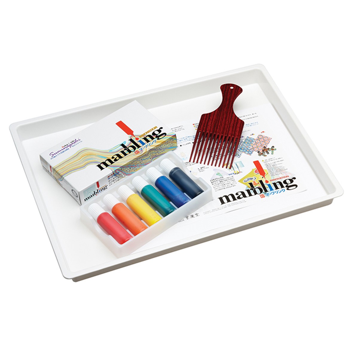 SP- SET MARBLING DYE INK WITH TRAY COMB & PAPER [6 X 12ML DYE 400X300X25 TR