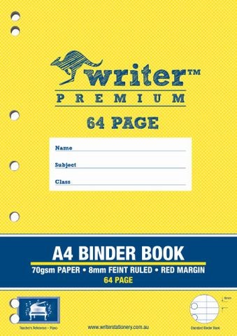 BINDER BOOK WRITER PREMIUM A4 64PG 8MM RULED + MARGIN PIANO