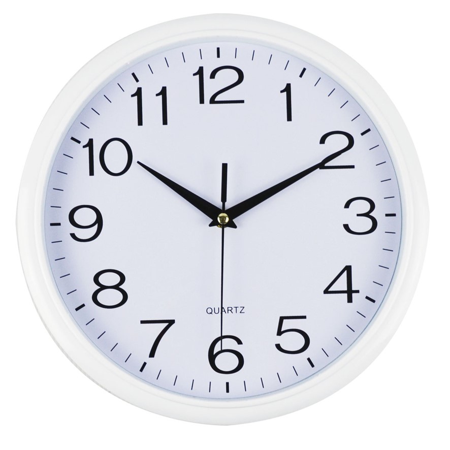 CLOCK ITALPLAST 30CM ROUND WHITE FRAME/WHITE FACE