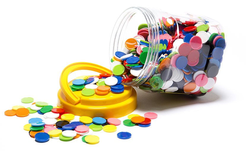 SP- COUNTERS LCBF SMALL 20MM PLASTIC 10 ASST COLOURS JAR 1000