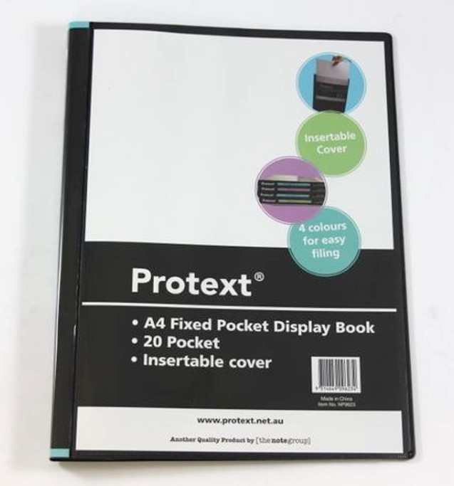DISPLAY BOOK PROTEXT A4 20P FIXED INSERT COVER/SPINE BLACK