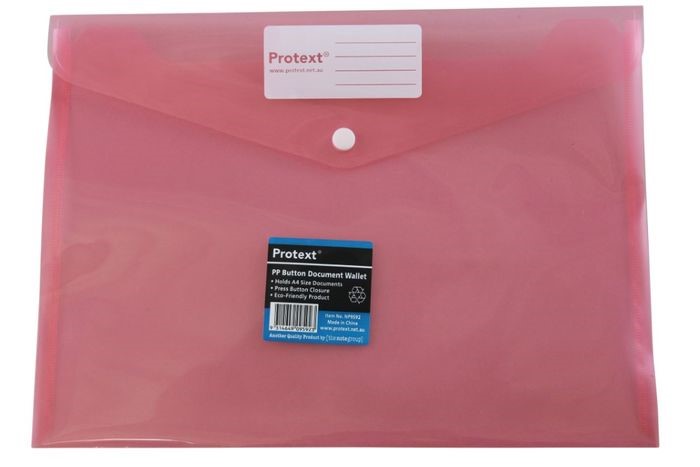 DOCUMENT WALLET PROTEXT A4 PP BUTTON CLOSURE RED