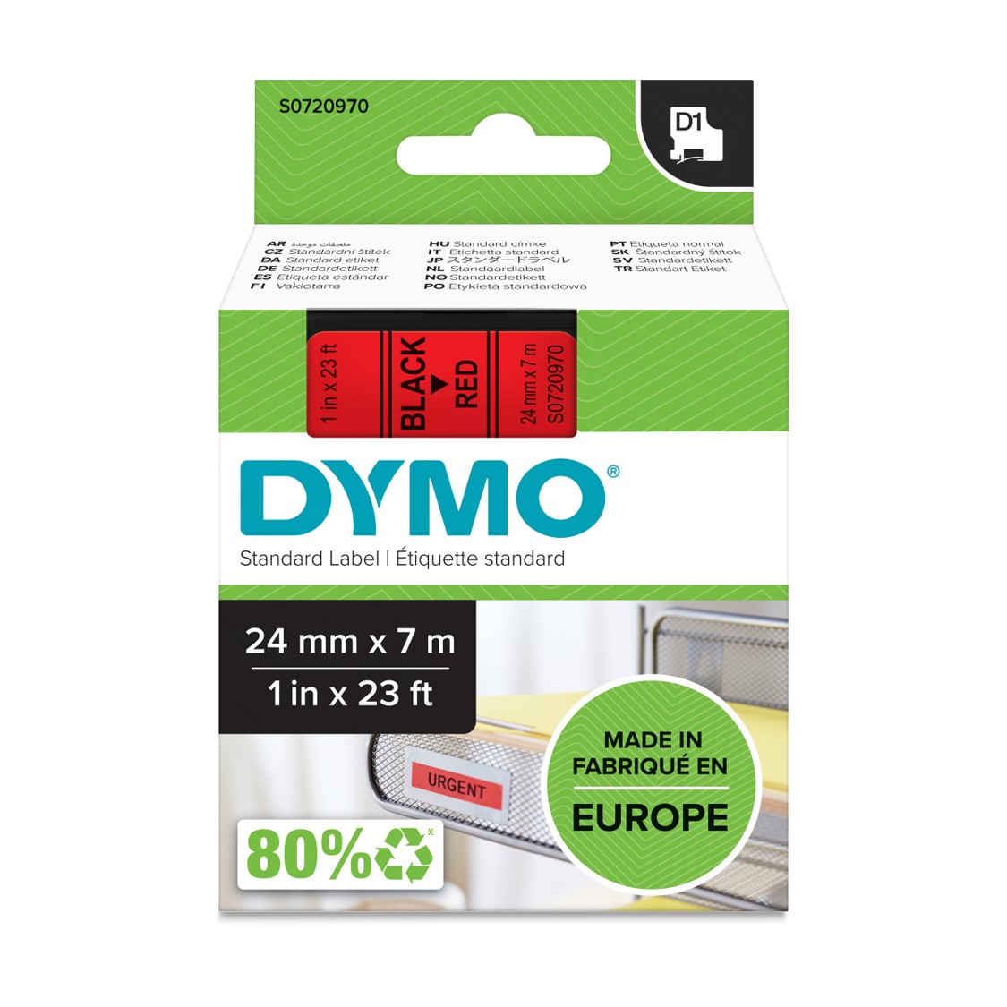 SP- LABEL TAPE DYMO D1 24MMX7M BLACK ON RED