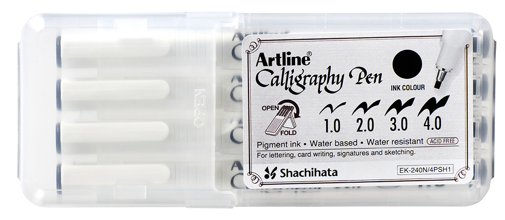 PEN CALLIGRAPHY ARTLINE 240 4 NIB SIZES BLACK HARD CASE PK4