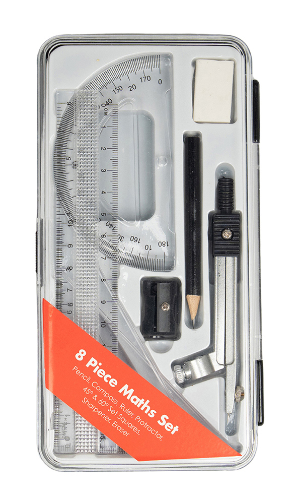 MATHS SET GNS BASIC 8 PCE (STURDY PLASTIC BOX)
