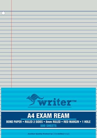 EXAM PAPER WRITER A4 55GSM 8MM RULED WITH MARGIN 1 HOLE PUNCHED