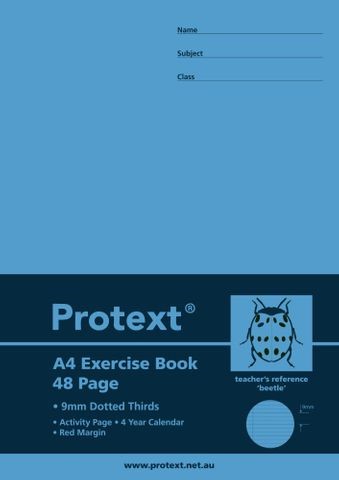 EXERCISE BOOK PROTEXT A4 PP 48PG 9MM DOTTED THIRDS + MARGIN BEETLE