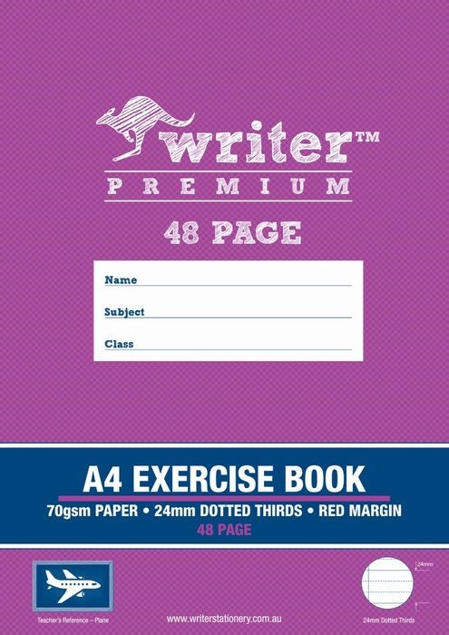 EXERCISE BOOK WRITER PREMIUM A4 48PG 24MM DOTTED THIRDS + MARGIN PLANE