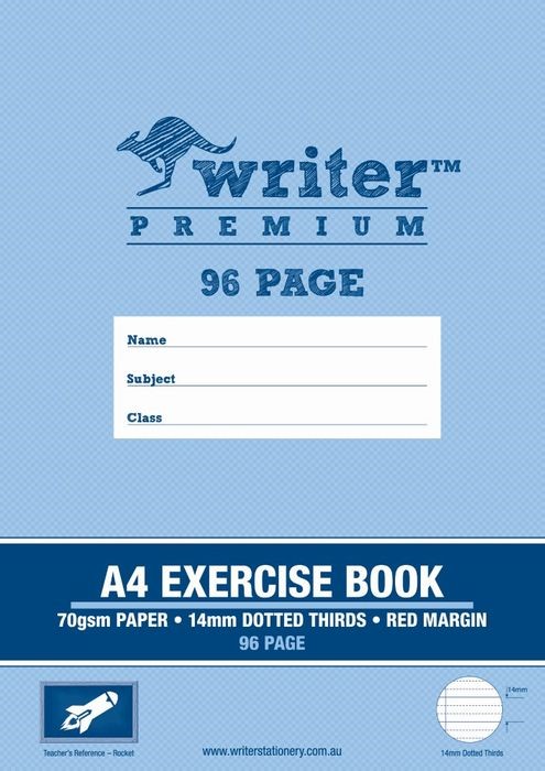 EXERCISE BOOK WRITER PREMIUM A4 96PG 14MM DOTTED THIRDS + MARGIN ROCKET