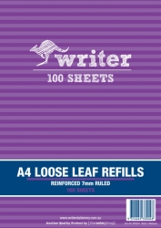 SP- LOOSE LEAF REINFORCED REFILLS WRITER A4 7MM RULED PK100