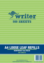 SP- LOOSE LEAF REINFORCED REFILLS WRITER A4 7MM RULED PK500