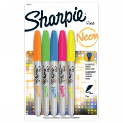 MARKER SHARPIE PERMANENT FINE NEON FLURO PK5