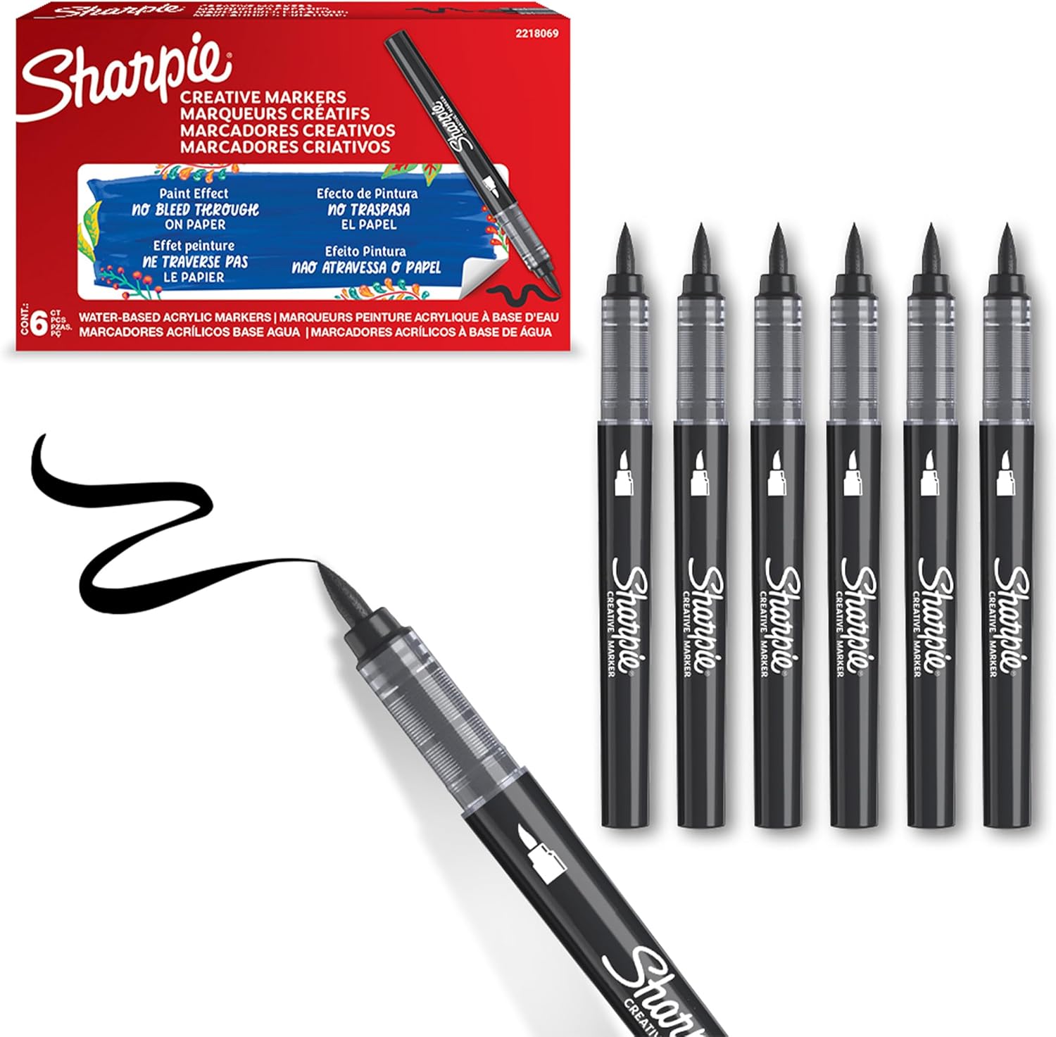 SP- MARKER CREATIVE SHARPIE BRUSH TIP ACRYLIC BLACK PK6