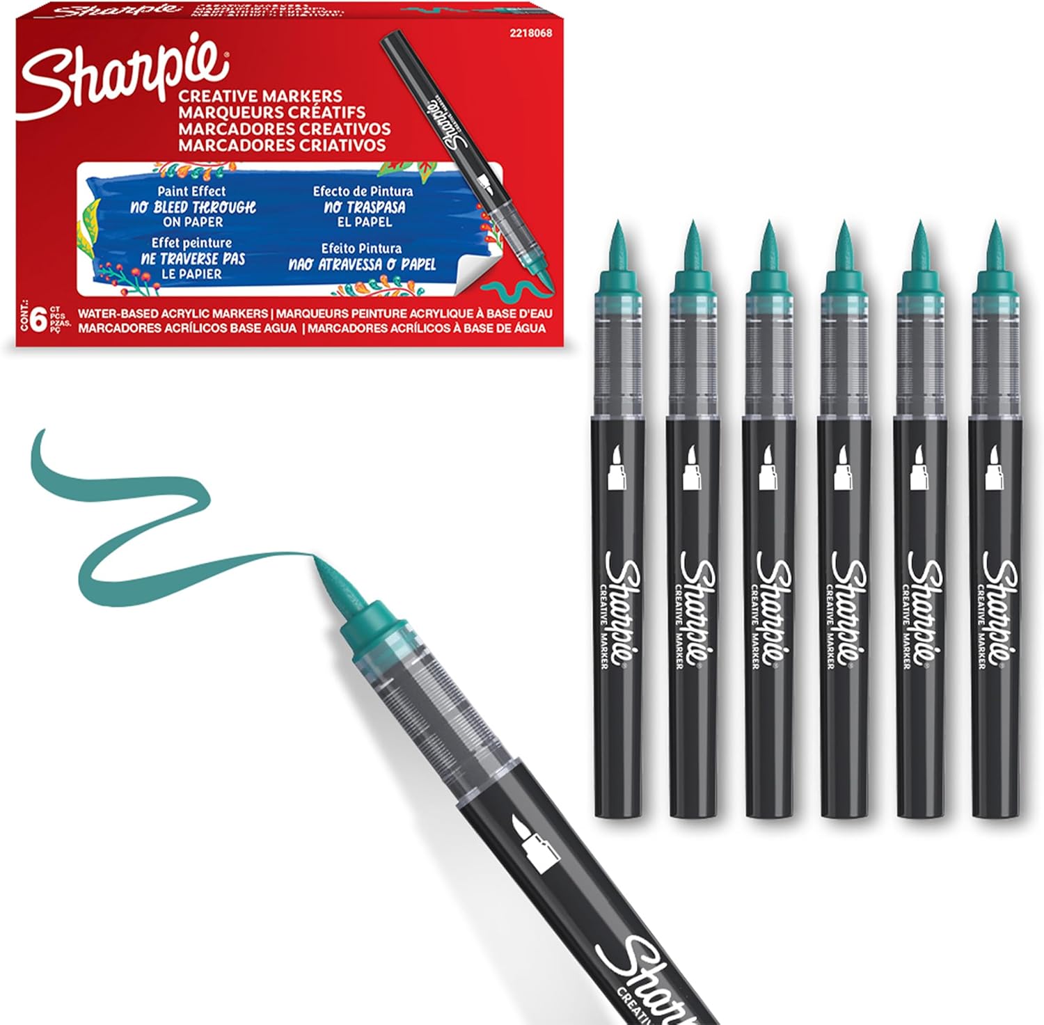 SP- MARKER CREATIVE SHARPIE BRUSH TIP ACRYLIC GREEN PK6