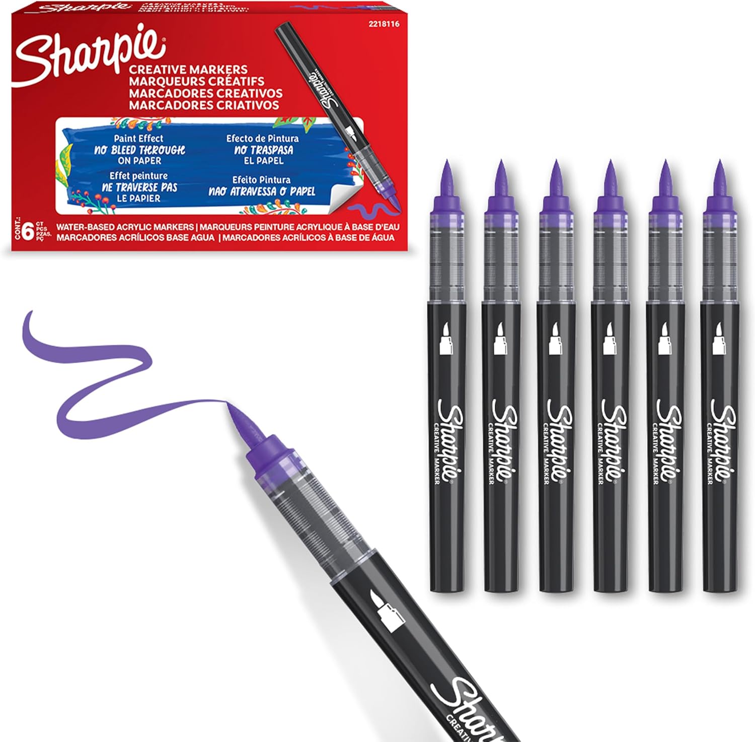 SP- MARKER CREATIVE SHARPIE BRUSH TIP ACRYLIC LILAC PK6